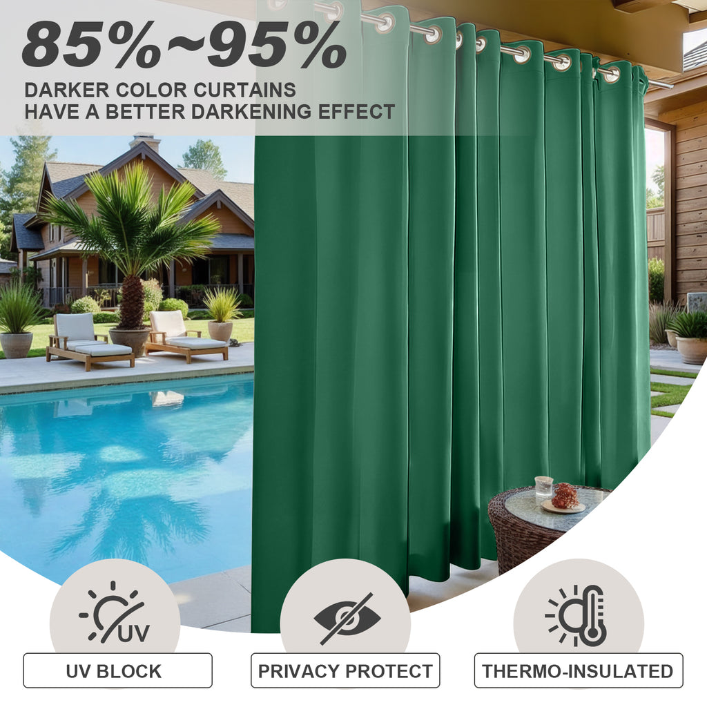 Waterproof Outdoor Curtains for Patio, Premium Thick Sunproof 90% Blackout Curtains with Rustproof Grommets for Porch, Pergola, Cabana, 2-Pack Set