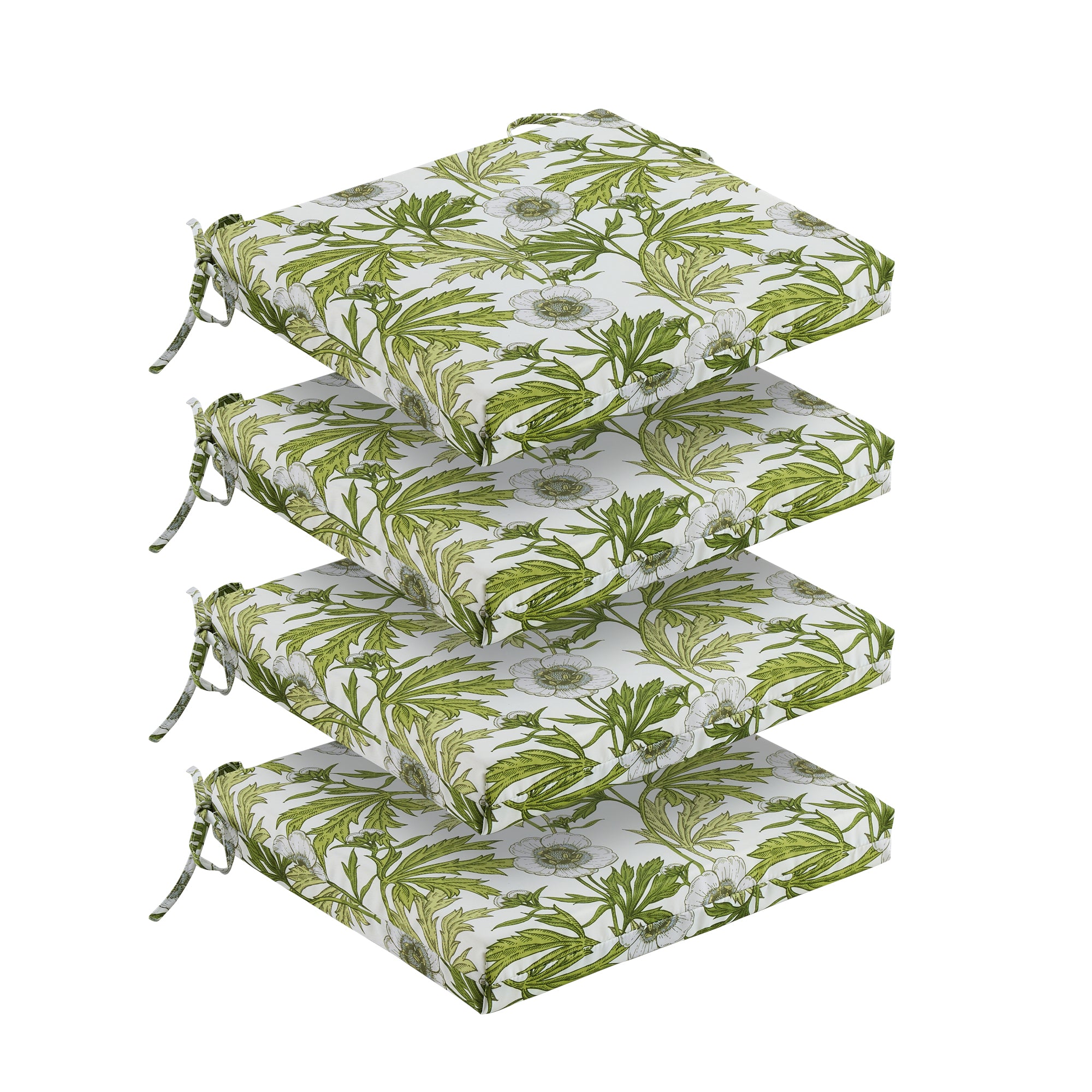 Outdoor Chair Cushions for Patio Furniture, Waterproof Outdoor Cushions, Round Corner Patio Chair Cushions Set of 4 with Ties,17"x16"x2"