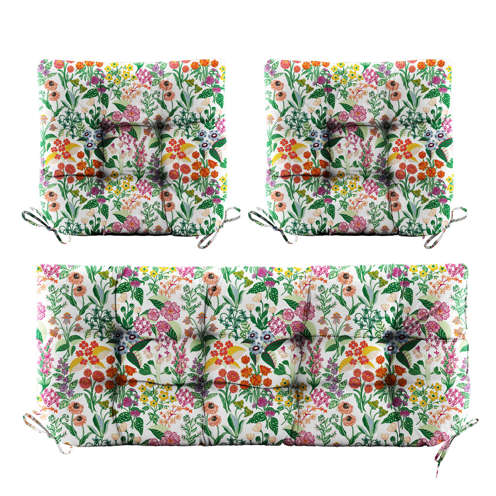 3 Pieces Outdoor Chair Cushions Set–Waterproof Tufted Cushions with Ties for Patio coversation, Loveseat & Bench, 44"x19"x5" UV-Resistant & Fade-Proof with Premium Polyester Filled