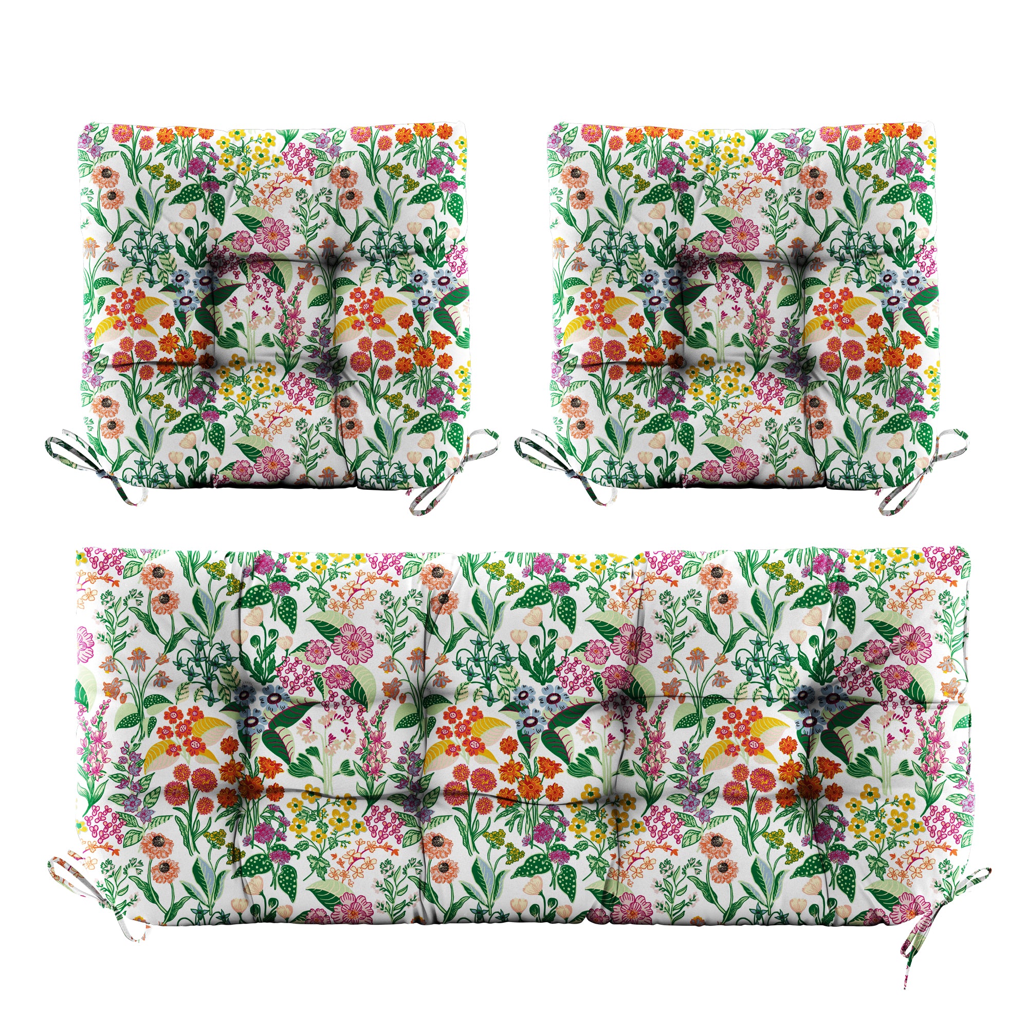3 Pieces Outdoor Chair Cushions Set–Waterproof Tufted Cushions with Ties for Patio coversation, Loveseat & Bench, 44"x19"x5" UV-Resistant & Fade-Proof with Premium Polyester Filled
