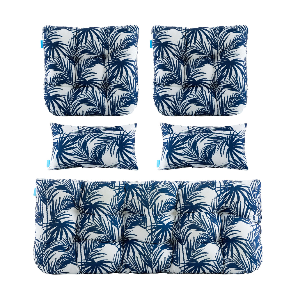 ARTPLAN Outdoor Cushions for Settee,Wicker Loveseat Cushions with Tie,Tufted Patio Cushions 2 U-Shaped Set of 5 Piece,L44xW19,Floral,