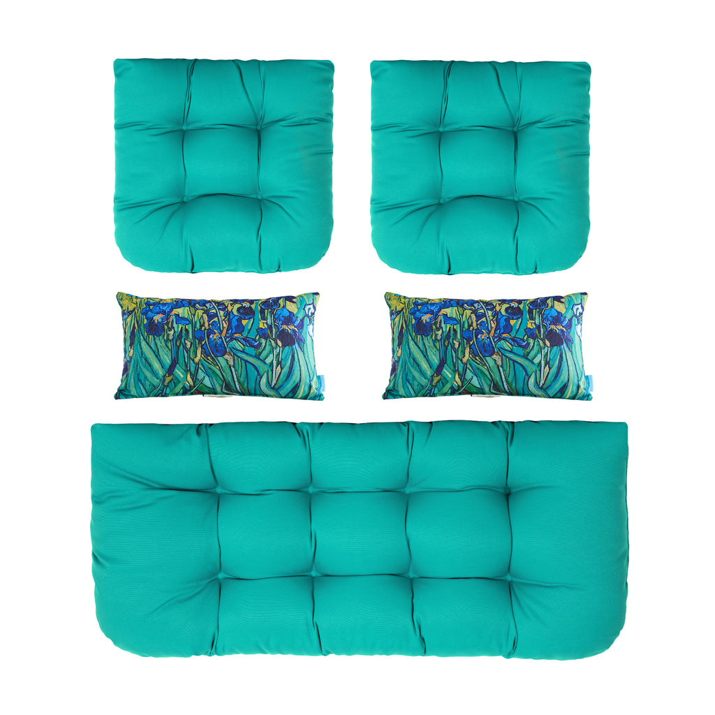 ARTPLAN All Weather Chair Outdoor Cushions Settee Loveseat Bench Cushions Set of 5 Wicker Tufted Pillow for Patio Outdoor Furniture