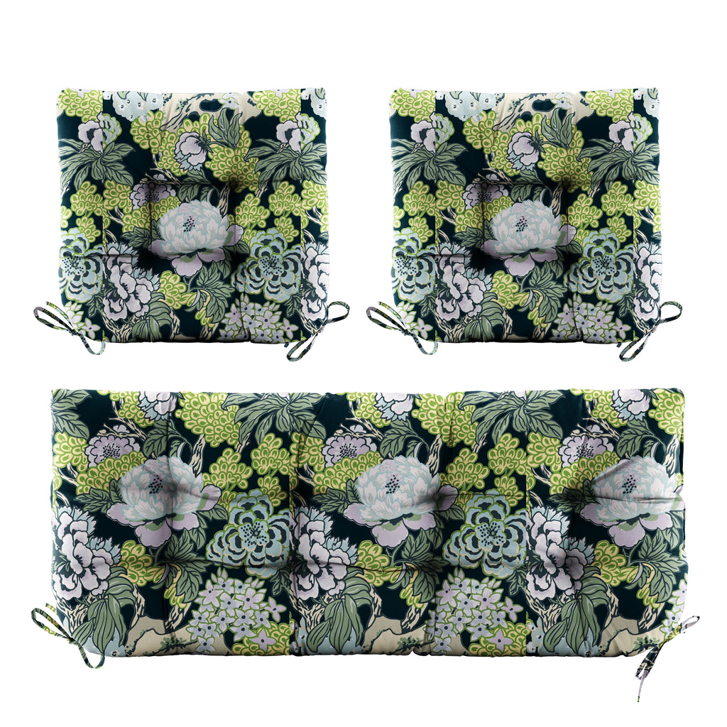3 Pieces Outdoor Chair Cushions Set–Waterproof Tufted Cushions with Ties for Patio coversation, Loveseat & Bench, 44"x19"x5" UV-Resistant & Fade-Proof with Premium Polyester Filled