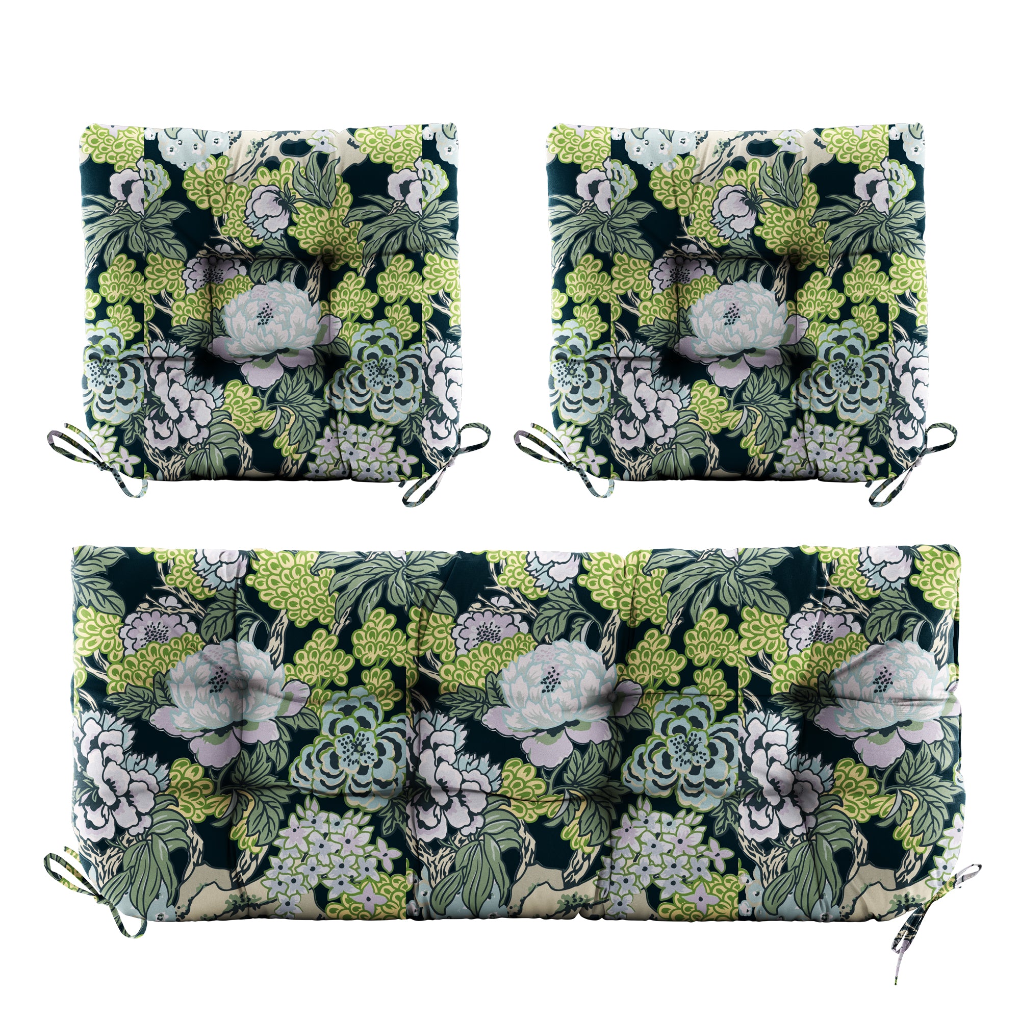 3 Pieces Outdoor Chair Cushions Set–Waterproof Tufted Cushions with Ties for Patio coversation, Loveseat & Bench, 44"x19"x5" UV-Resistant & Fade-Proof with Premium Polyester Filled