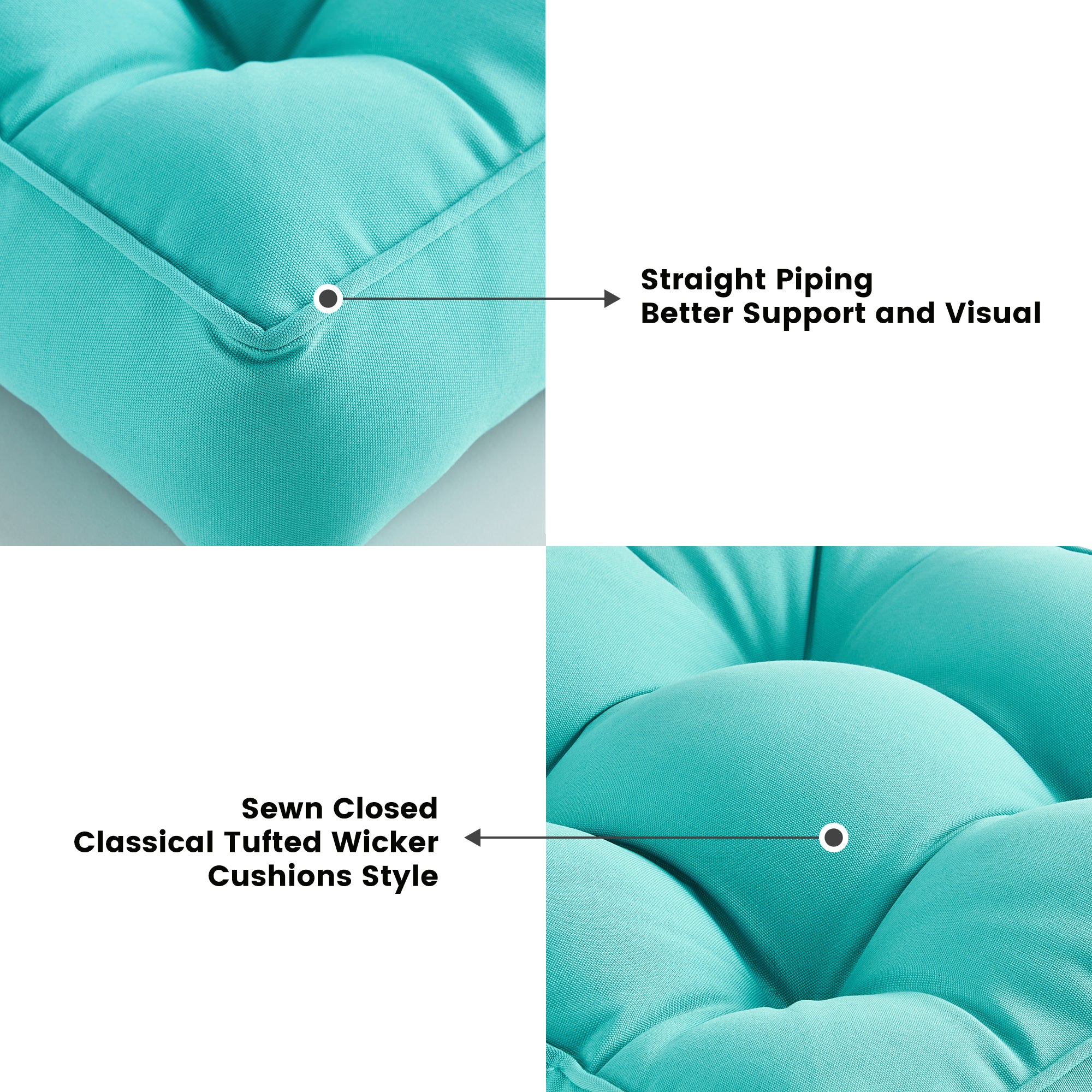 ARTPLAN Outdoor Seat Cushions,Pack of 2 Tufted  Patio Chair Pads 19x19x5 Inches Square Foam for Dining Chair