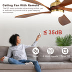 52 Inch Ceiling Fan with Light and Remote Control, 6-Speed Reversible Quiet DC Motor, 3 Color Temperatures LED Light, 3 Timer Settings, Adjustable Height for Large Room, Bedroom, Living Room (Walnut/Black/Orginal/White/Sakuragi)