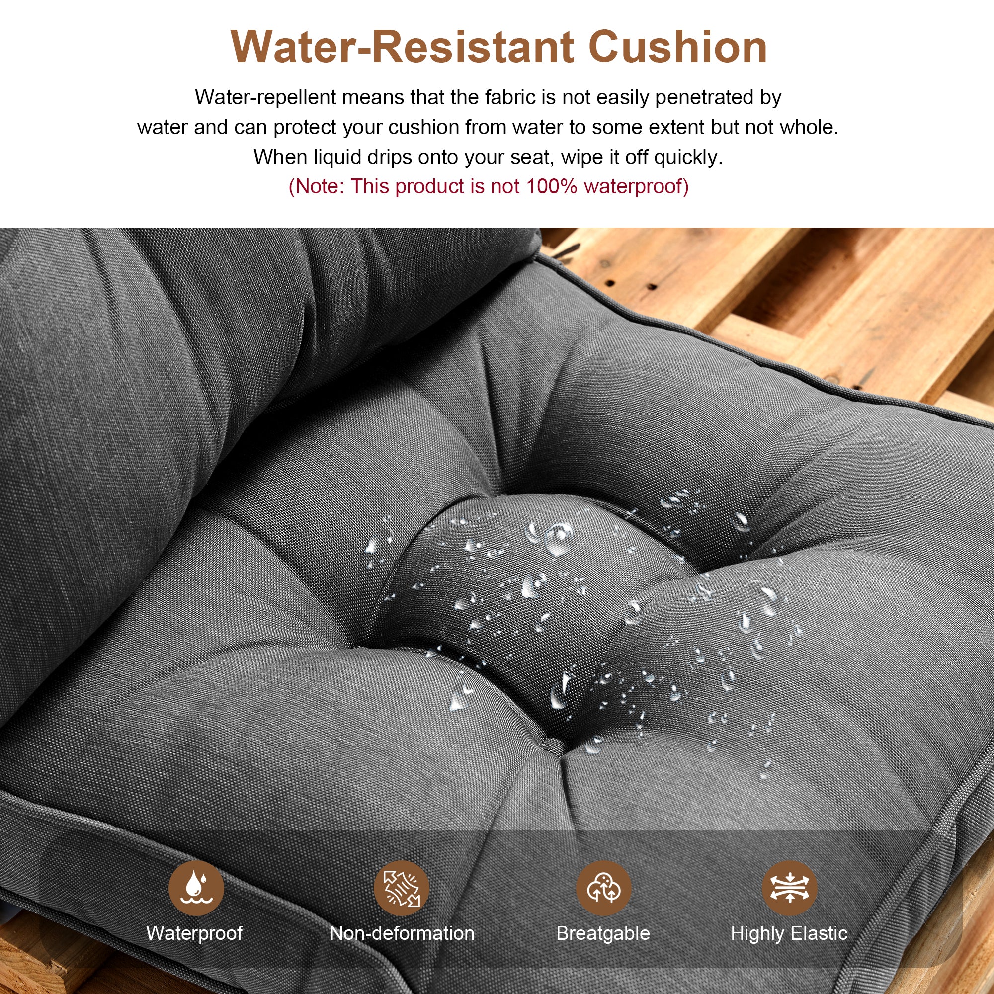 Outdoor Chair Cushions Set of 2, All-Weather Patio Furniture Cushions with High Resilience Foam, Indoor Outdoor Seat & Back Cushion for Patio, Garden, Sunroom