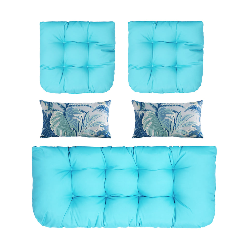 ARTPLAN All Weather Chair Outdoor Cushions Settee Loveseat Bench Cushions Set of 5 Wicker Tufted Pillow for Patio Outdoor Furniture
