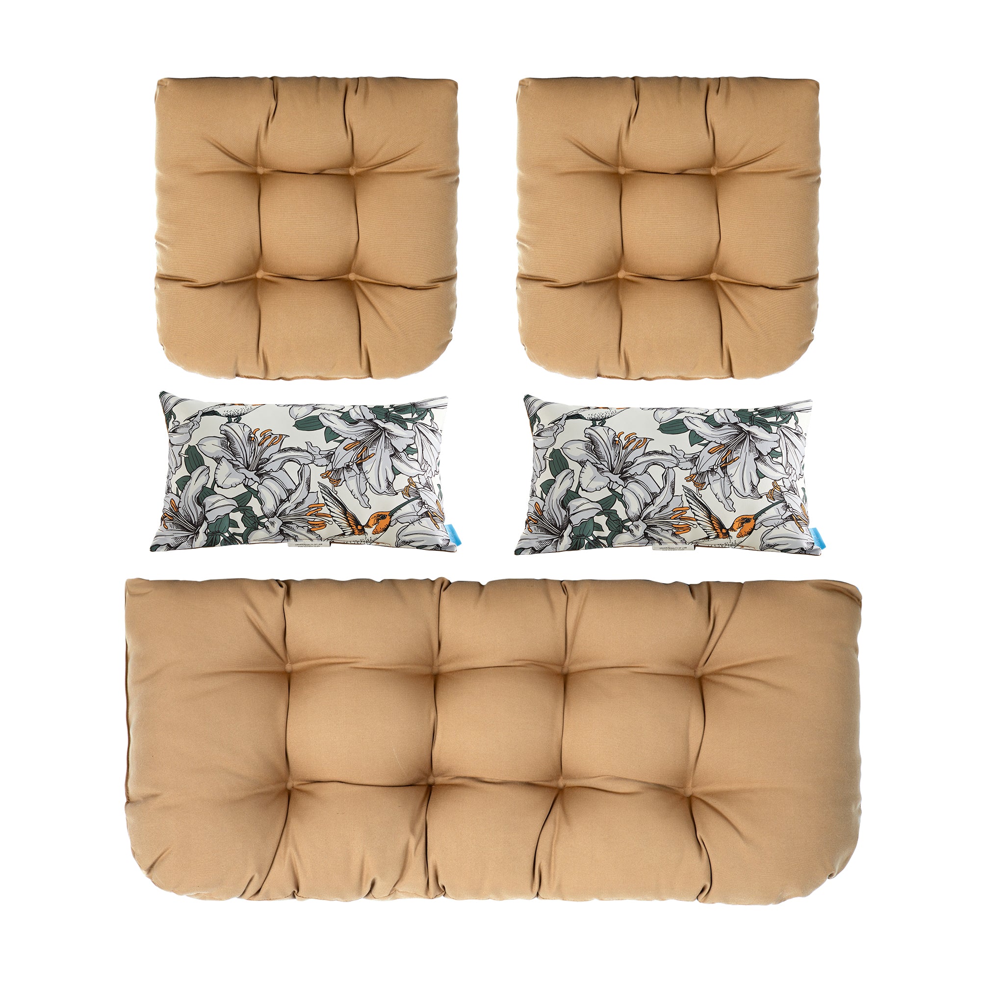 ARTPLAN All Weather Chair Outdoor Cushions Settee Loveseat Bench Cushions Set of 5 Wicker Tufted Pillow for Patio Outdoor Furniture