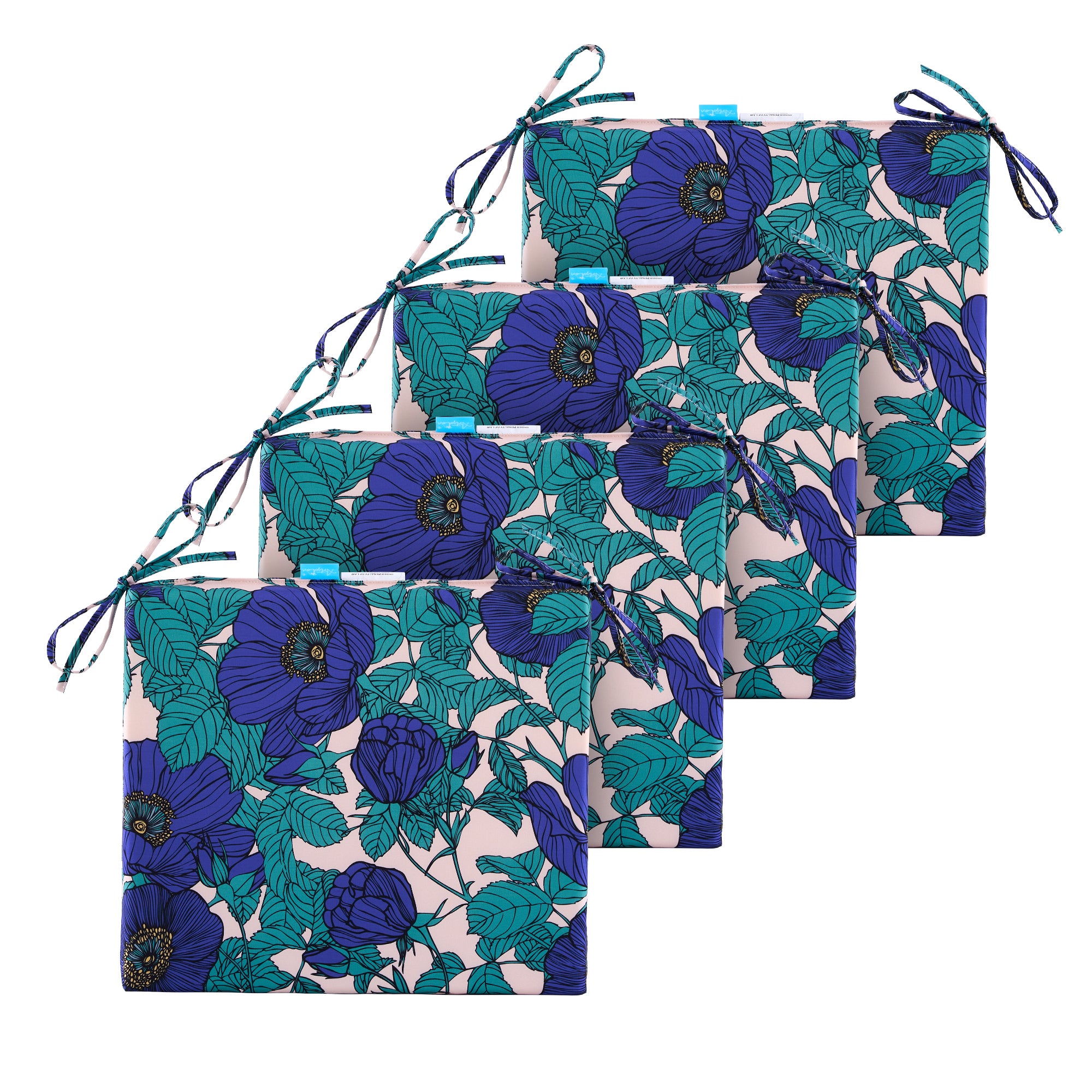 Outdoor Chair Cushions for Patio Furniture, Waterproof Outdoor Cushions, Round Corner Patio Chair Cushions Set of 4 with Ties,17"x16"x2"