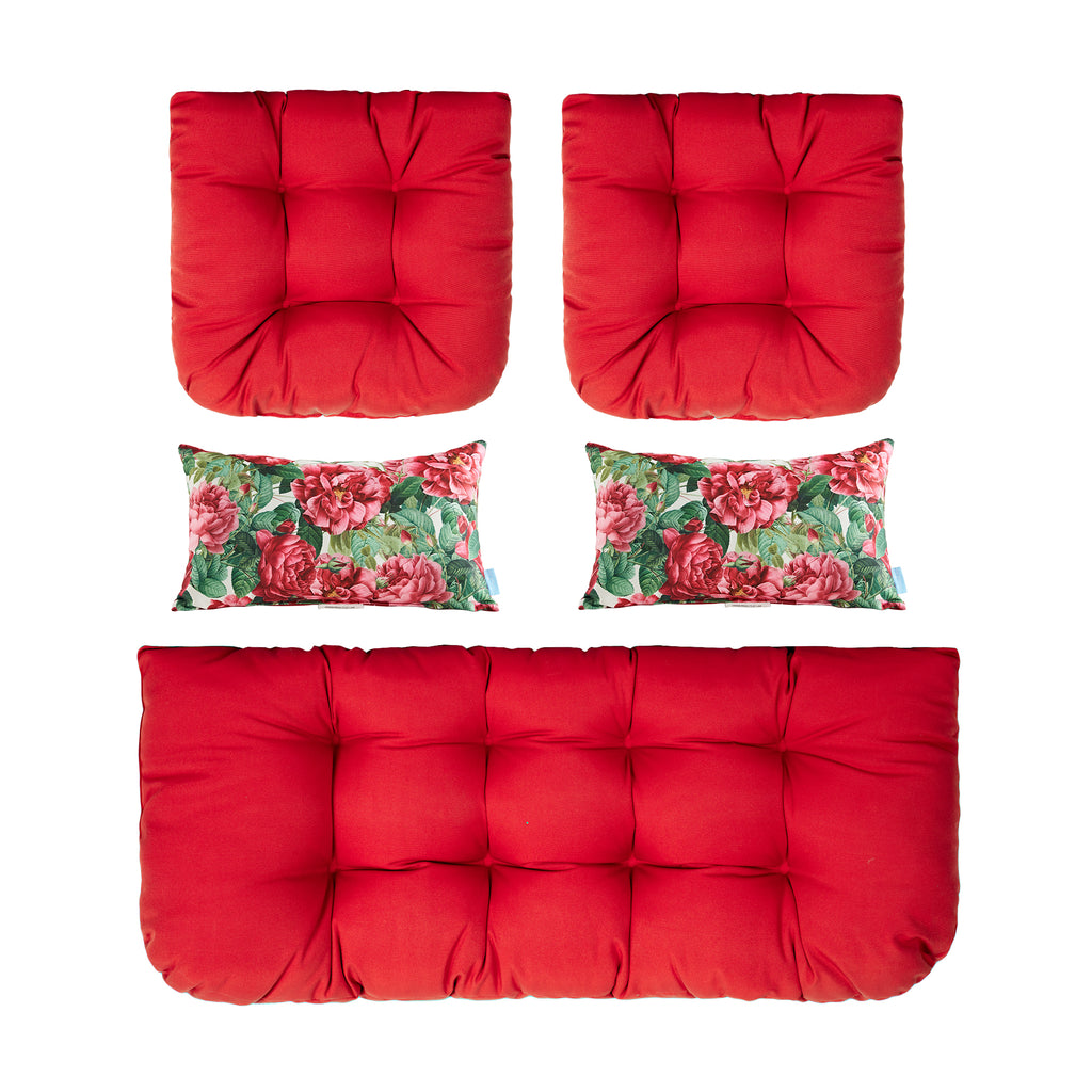 ARTPLAN All Weather Chair Outdoor Cushions Settee Loveseat Bench Cushions Set of 5 Wicker Tufted Pillow for Patio Outdoor Furniture