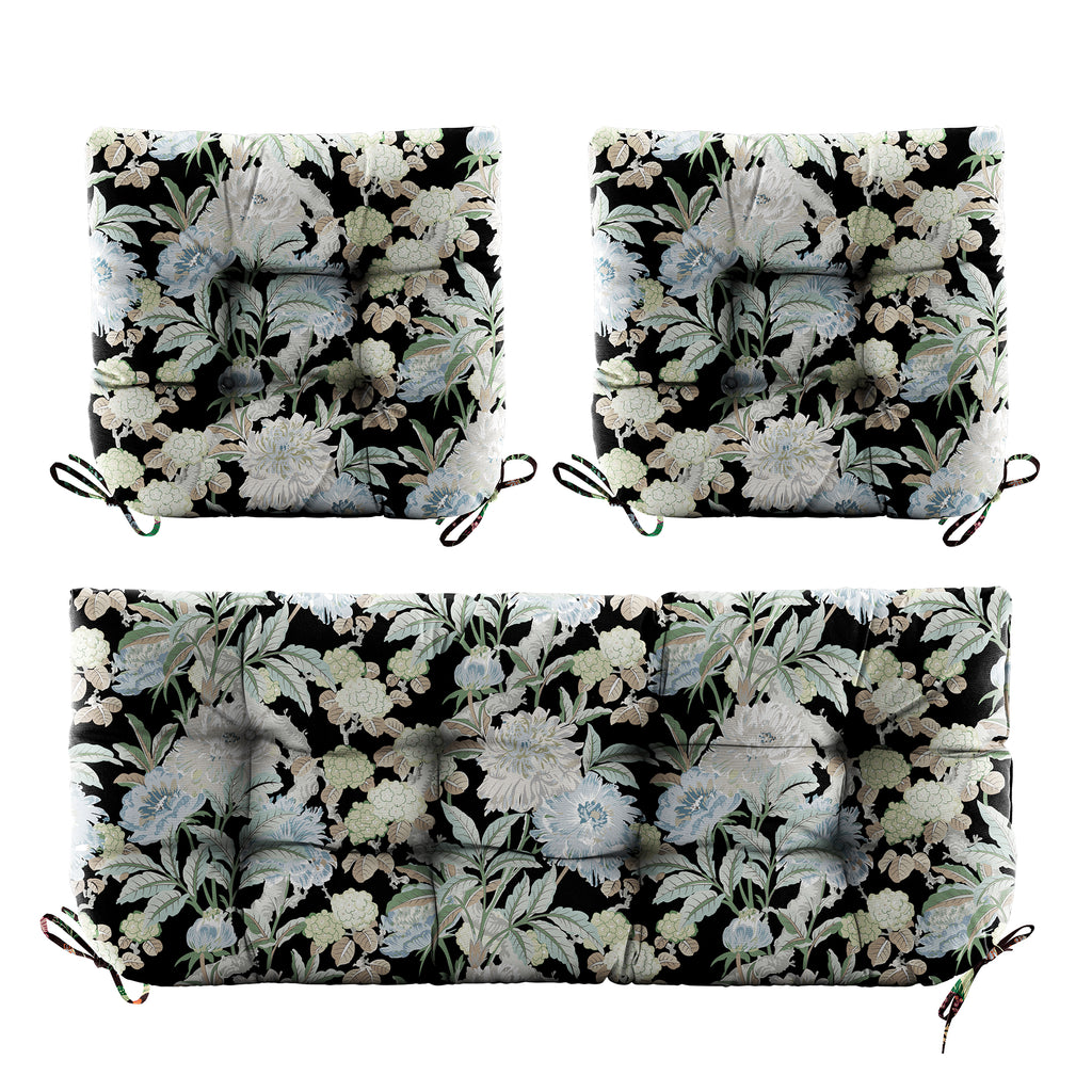 3 Pieces Outdoor Chair Cushions Set–Waterproof Tufted Cushions with Ties for Patio coversation, Loveseat & Bench, 44"x19"x5" UV-Resistant & Fade-Proof with Premium Polyester Filled