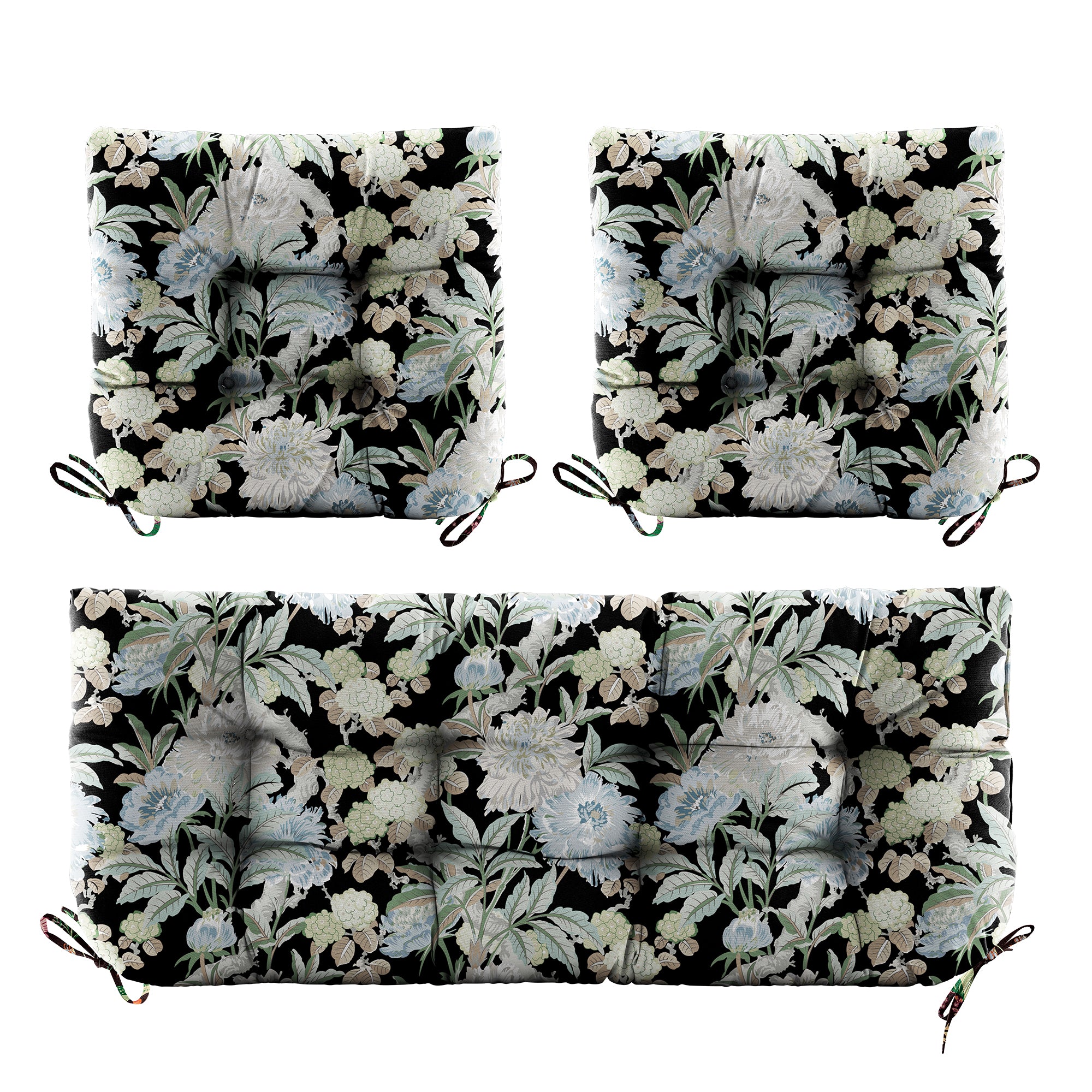 3 Pieces Outdoor Chair Cushions Set–Waterproof Tufted Cushions with Ties for Patio coversation, Loveseat & Bench, 44"x19"x5" UV-Resistant & Fade-Proof with Premium Polyester Filled
