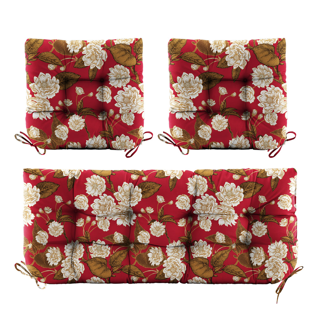 3 Pieces Outdoor Chair Cushions Set–Waterproof Tufted Cushions with Ties for Patio coversation, Loveseat & Bench, 44"x19"x5" UV-Resistant & Fade-Proof with Premium Polyester Filled