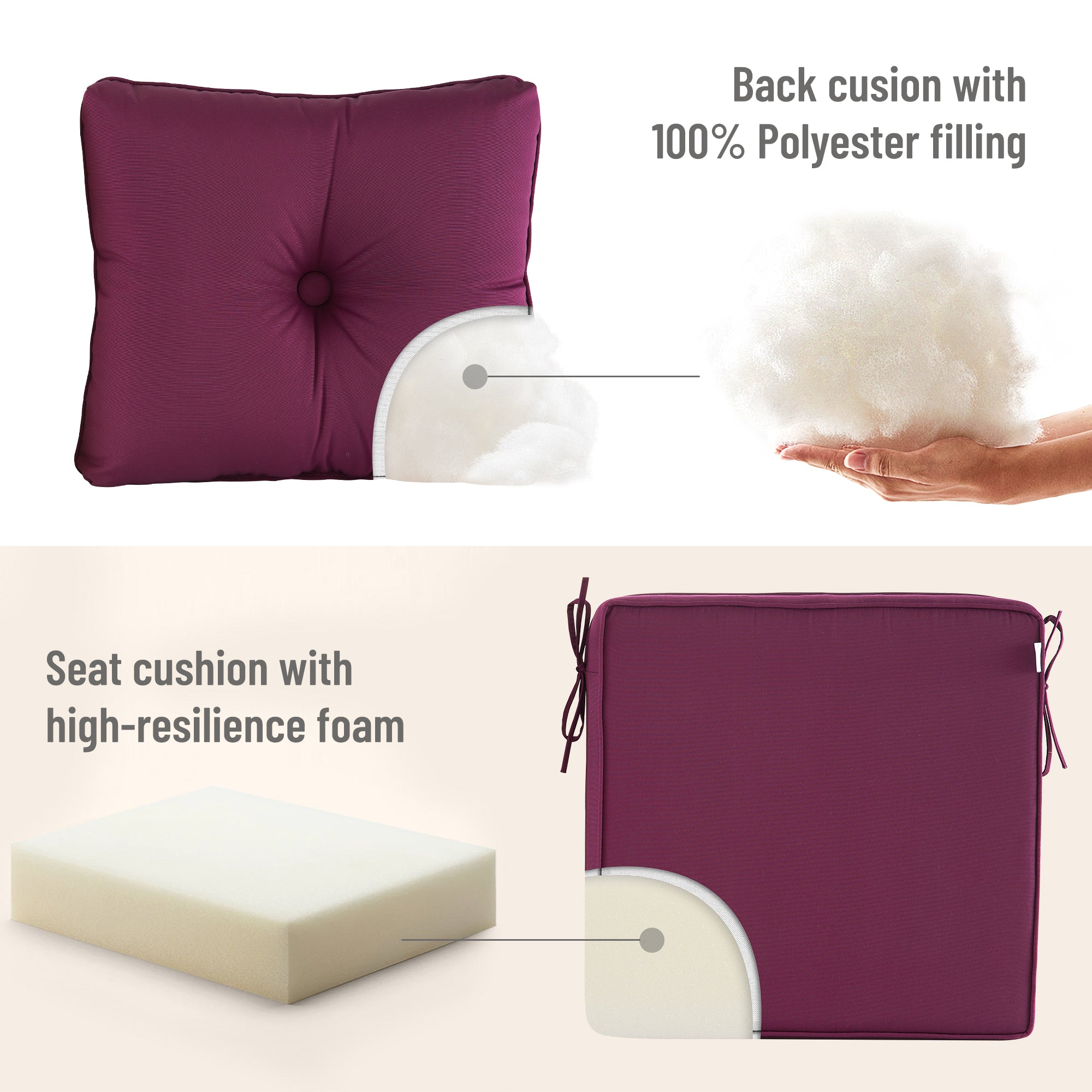 Deep Seat Pillow and High Back Chair Cushions Outdoor Water Repellent Replacement Patio Seating Cushions,Seat 24"x24"x6",Back 22"x24"x6"