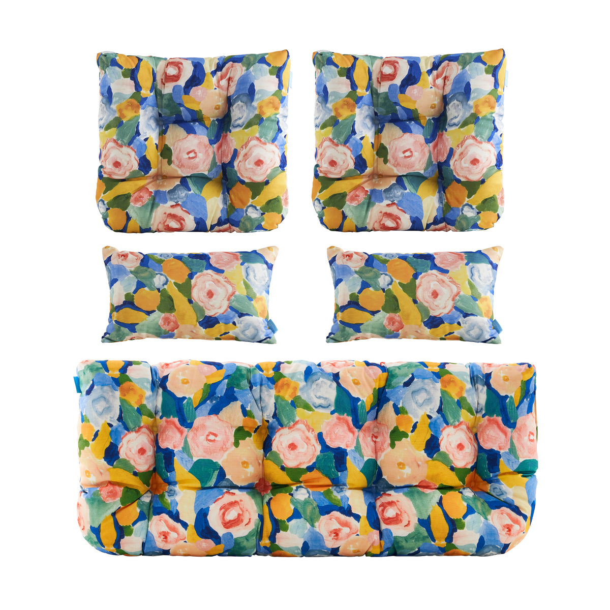 ARTPLAN Outdoor Cushions for Settee,Wicker Loveseat Cushions with Tie,Tufted Patio Cushions 2 U-Shaped Set of 5 Piece,L44xW19,Floral,