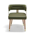 ARTPLAN Walnut Leather Dining Chair - Modern Upholstered Kitchen Chair with High-Resilience Foam Cushion, Stainless Steel Gold Frame for Dining Room, Easy Assembly
