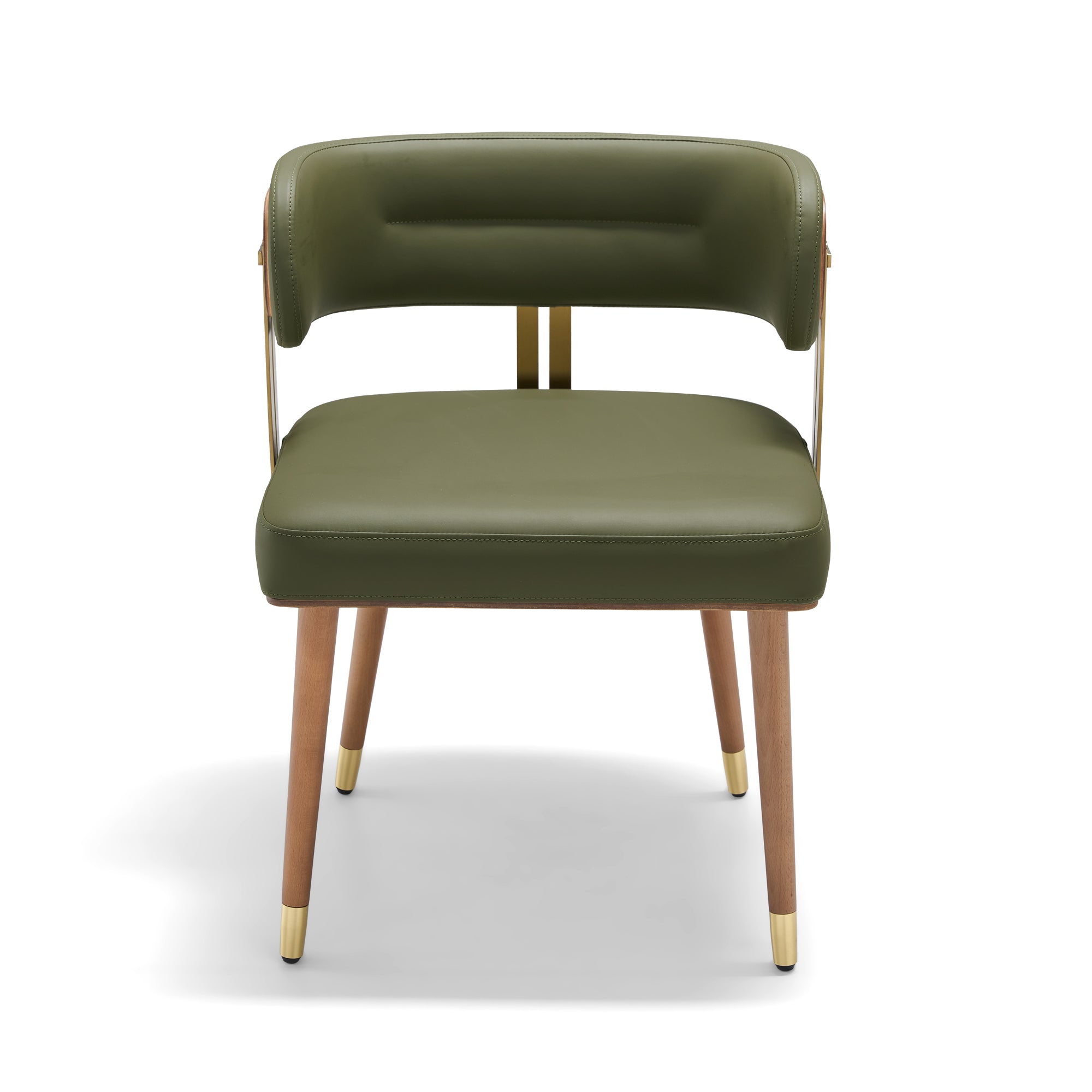 ARTPLAN Walnut Leather Dining Chair - Modern Upholstered Kitchen Chair with High-Resilience Foam Cushion, Stainless Steel Gold Frame for Dining Room, Easy Assembly