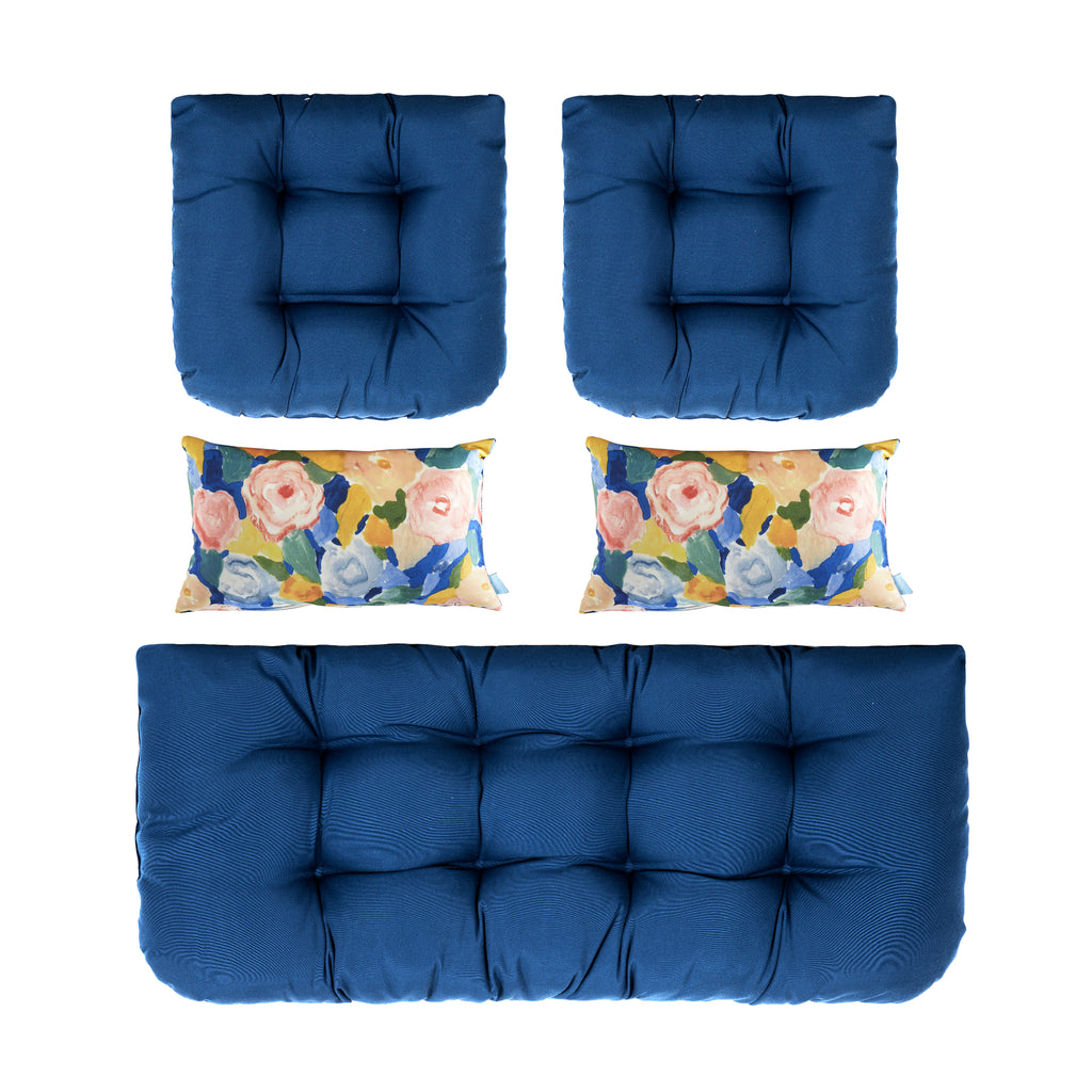 ARTPLAN All Weather Chair Outdoor Cushions Settee Loveseat Bench Cushions Set of 5 Wicker Tufted Pillow for Patio Outdoor Furniture