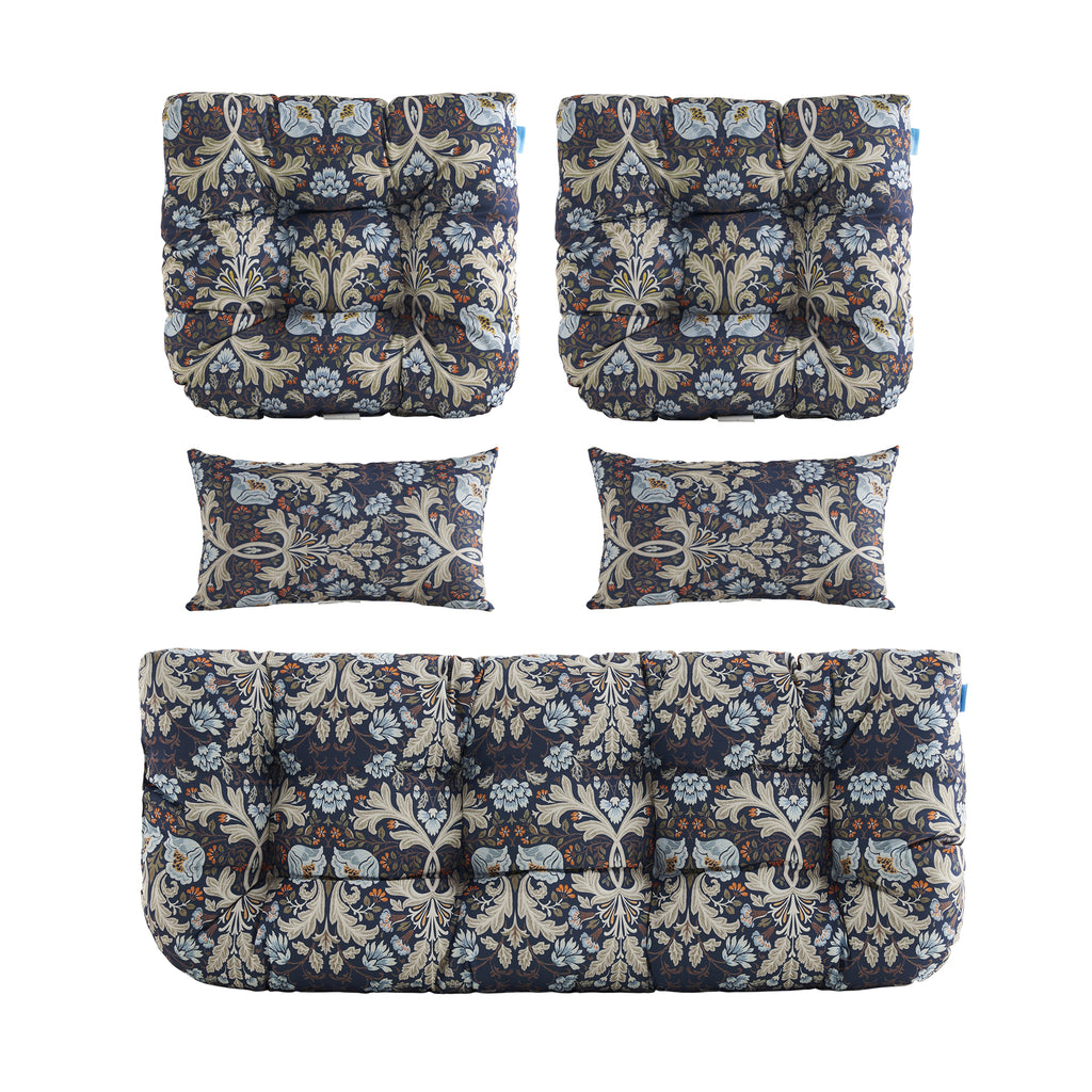 ARTPLAN Outdoor Cushions for Settee,Wicker Loveseat Cushions with Tie,Tufted Patio Cushions 2 U-Shaped Set of 5 Piece,L44xW19,Floral,