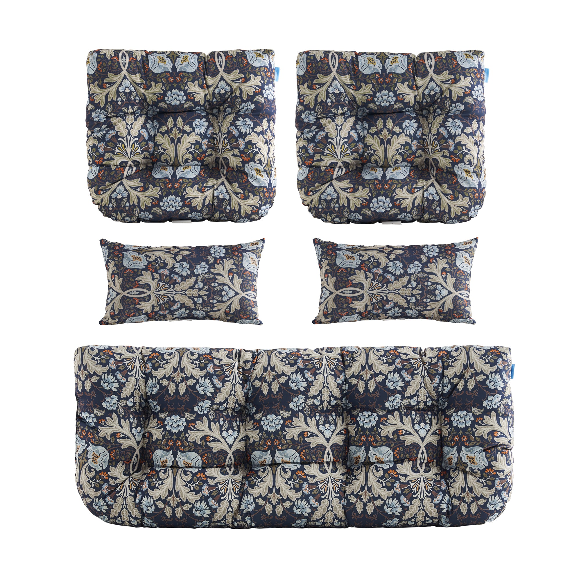 ARTPLAN Outdoor Cushions for Settee,Wicker Loveseat Cushions with Tie,Tufted Patio Cushions 2 U-Shaped Set of 5 Piece,L44xW19,Floral,