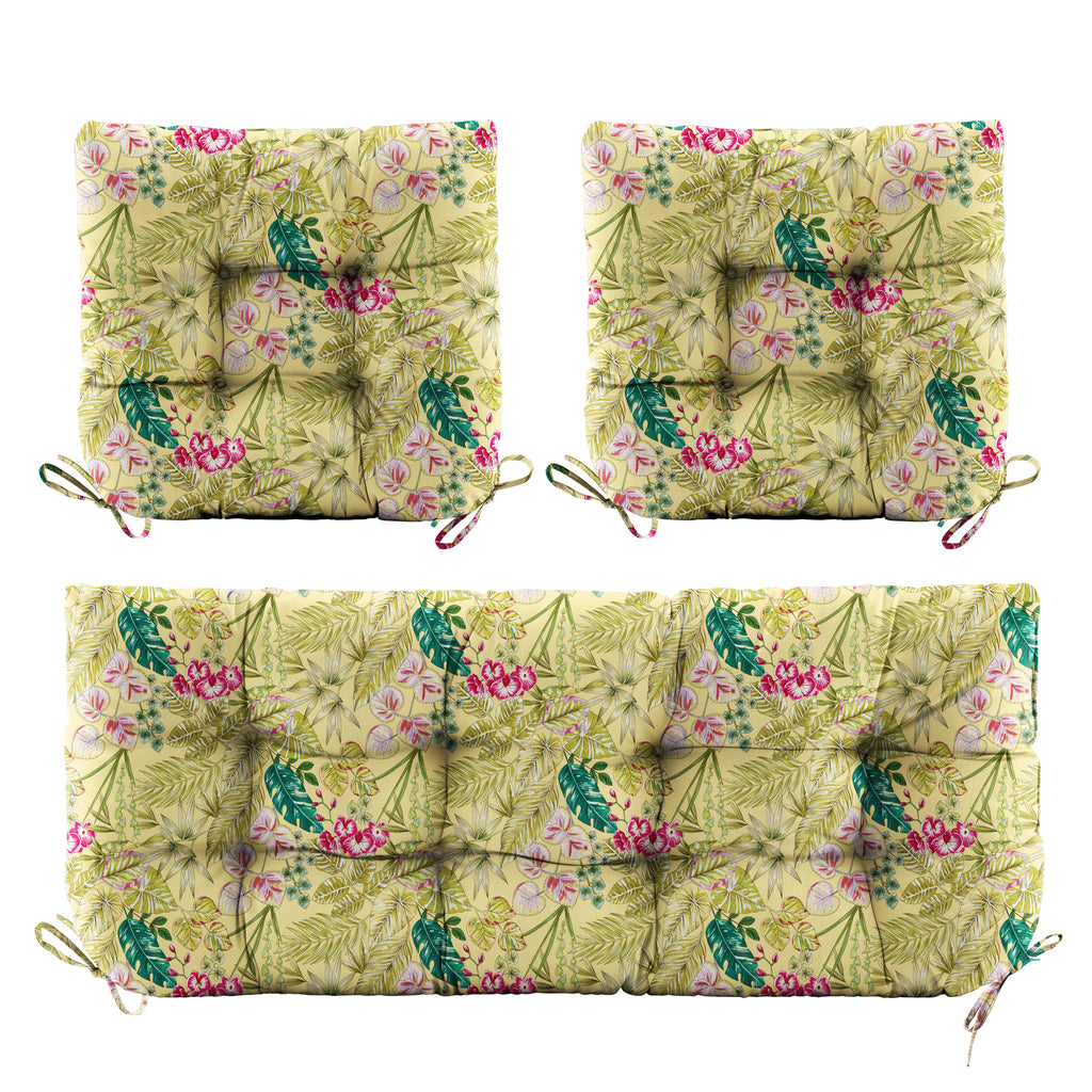 3 Pieces Outdoor Chair Cushions Set–Waterproof Tufted Cushions with Ties for Patio coversation, Loveseat & Bench, 44"x19"x5" UV-Resistant & Fade-Proof with Premium Polyester Filled