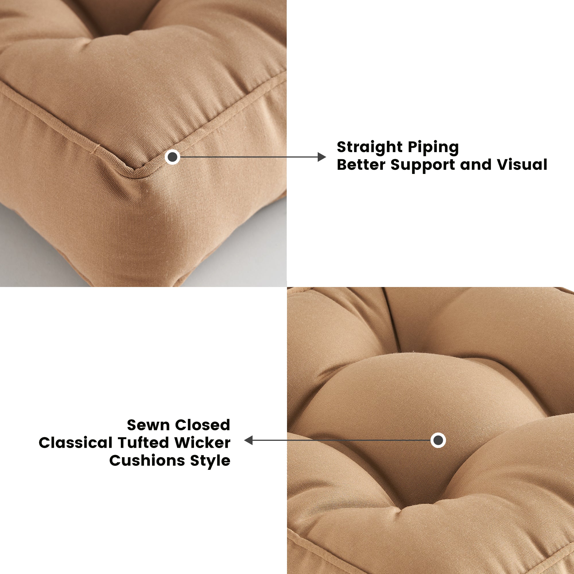 ARTPLAN Outdoor Seat Cushions,Pack of 2 Tufted  Patio Chair Pads 19x19x5 Inches Square Foam for Dining Chair