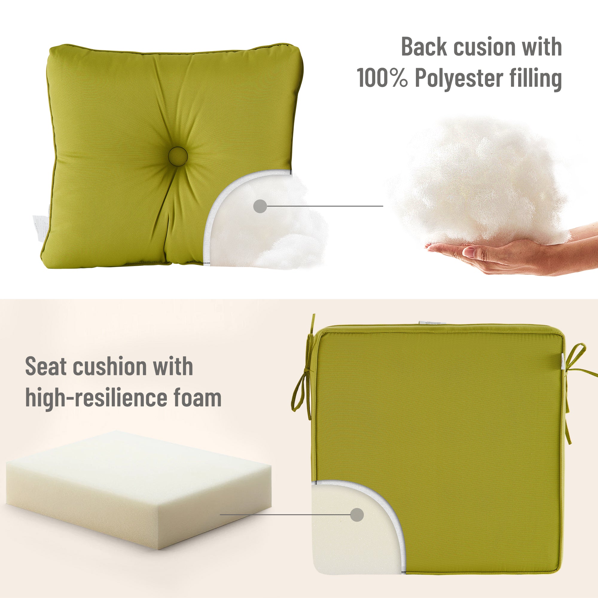 Deep Seat Pillow and High Back Chair Cushions Outdoor Water Repellent Replacement Patio Seating Cushions,Seat 24"x24"x6",Back 22"x24"x6"