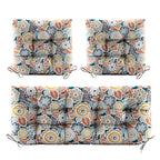 3 Pieces Outdoor Chair Cushions Set–Waterproof Tufted Cushions with Ties for Patio coversation, Loveseat & Bench, 44"x19"x5" UV-Resistant & Fade-Proof with Premium Polyester Filled