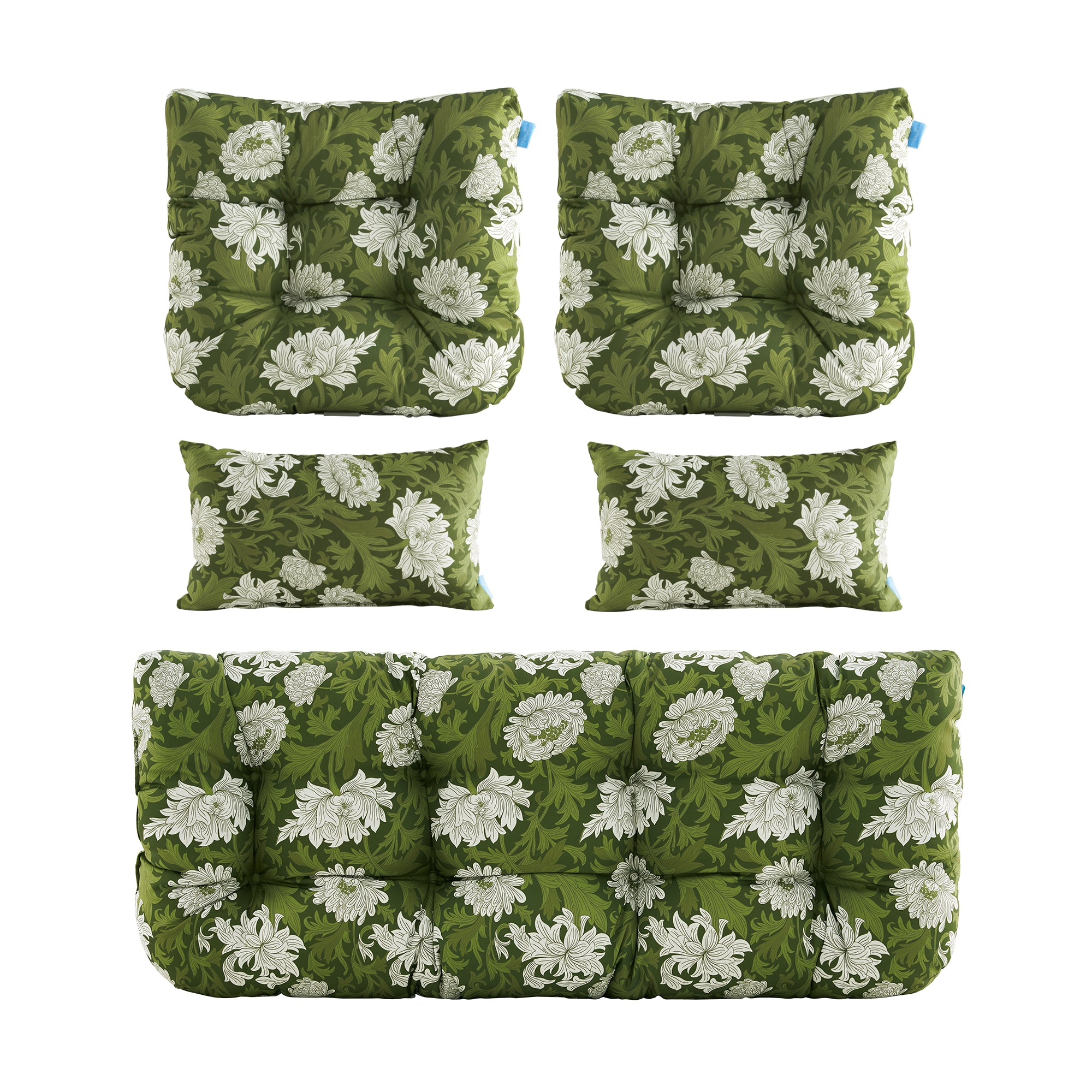 ARTPLAN Outdoor Cushions for Settee,Wicker Loveseat Cushions with Tie,Tufted Patio Cushions 2 U-Shaped Set of 5 Piece,L44xW19,Floral,