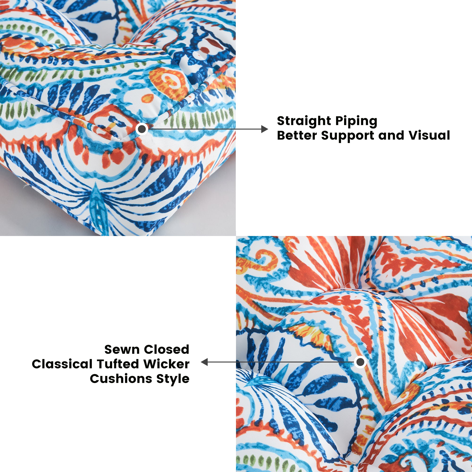 ARTPLAN Outdoor Seat Cushions,Pack of 2 Tufted  Patio Chair Pads 19x19x5 Inches Square Foam for Dining Chair