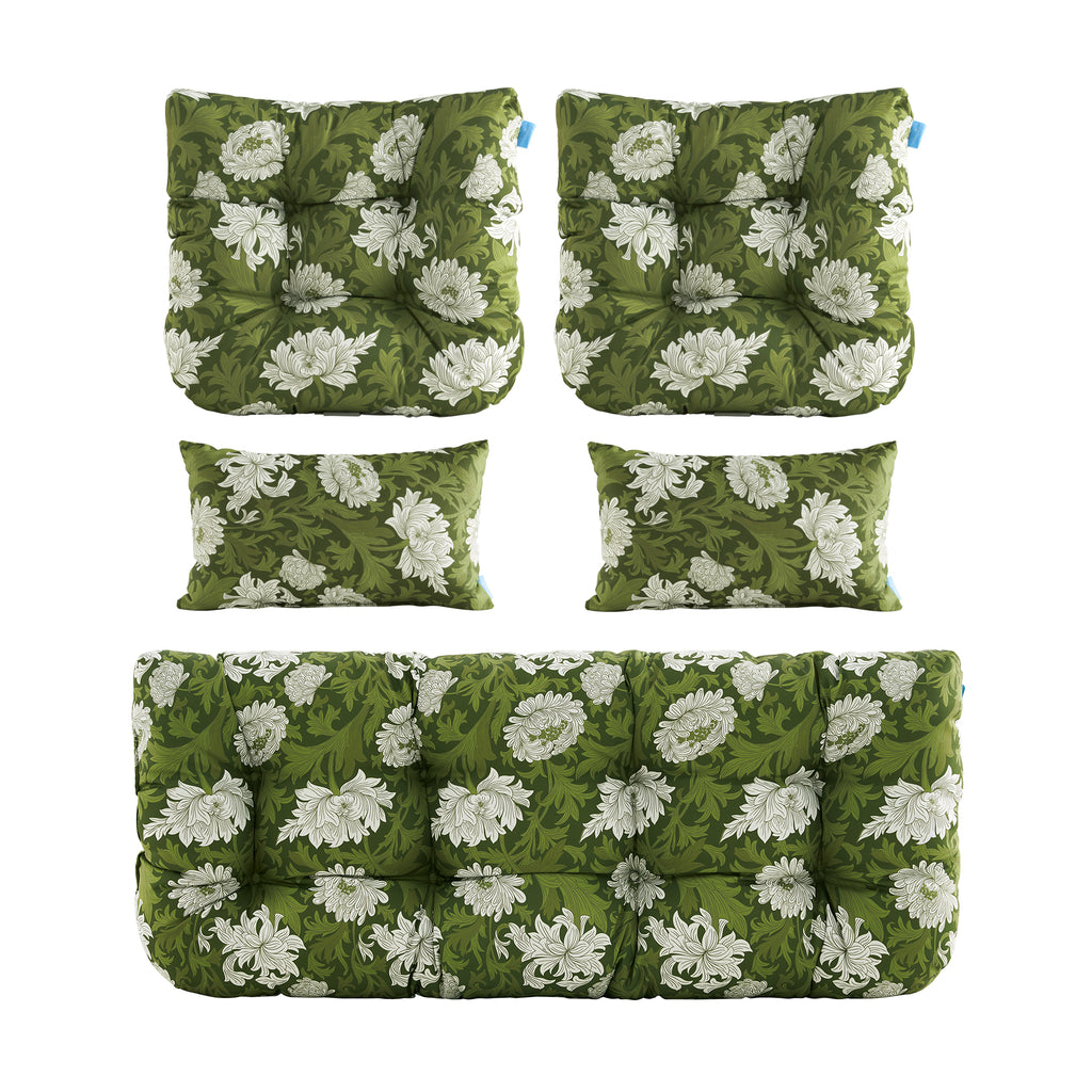 ARTPLAN Outdoor Cushions for Settee,Wicker Loveseat Cushions with Tie,Tufted Patio Cushions 2 U-Shaped Set of 5 Piece,L44xW19,Floral,