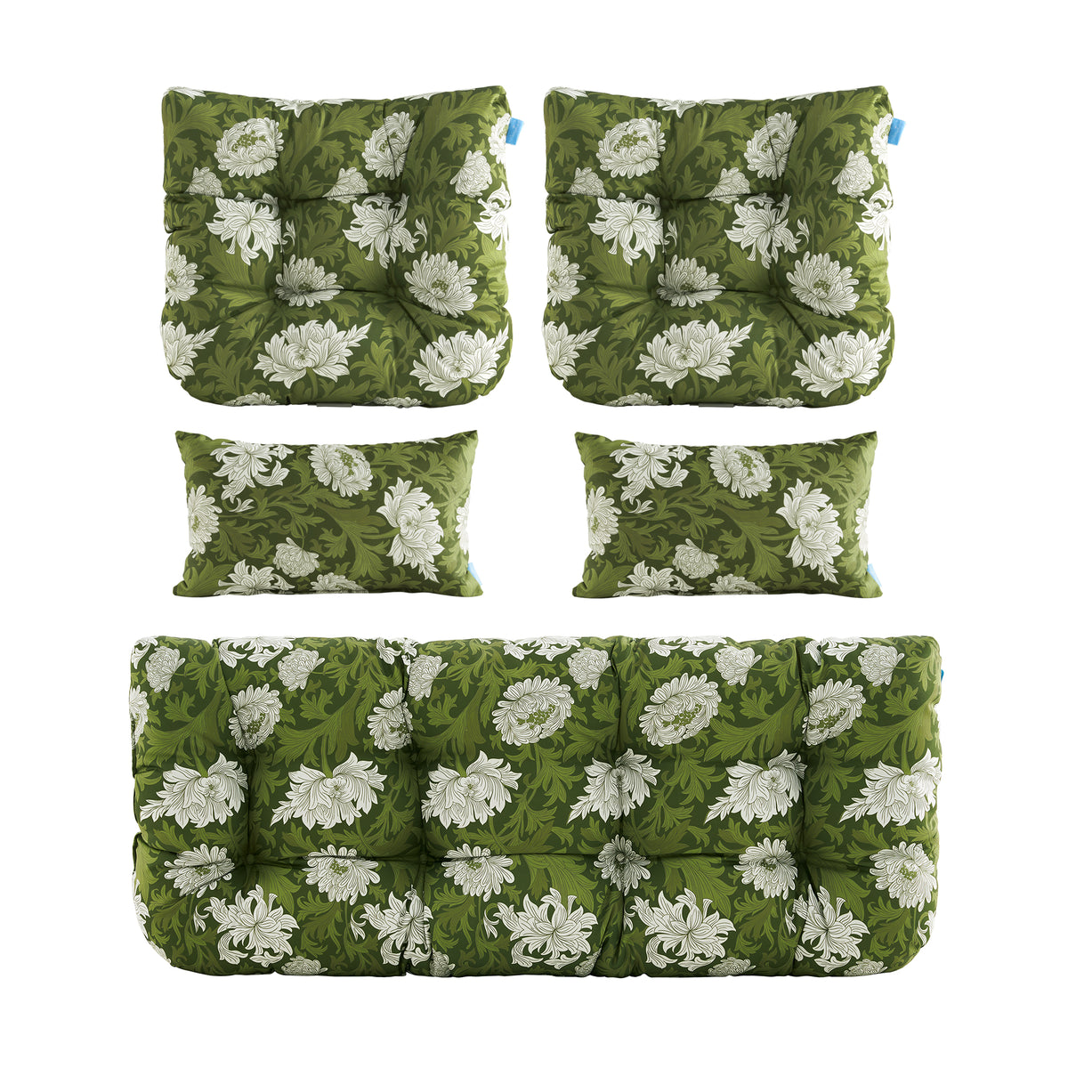 ARTPLAN Outdoor Cushions for Settee,Wicker Loveseat Cushions with Tie,Tufted Patio Cushions 2 U-Shaped Set of 5 Piece,L44xW19,Floral,