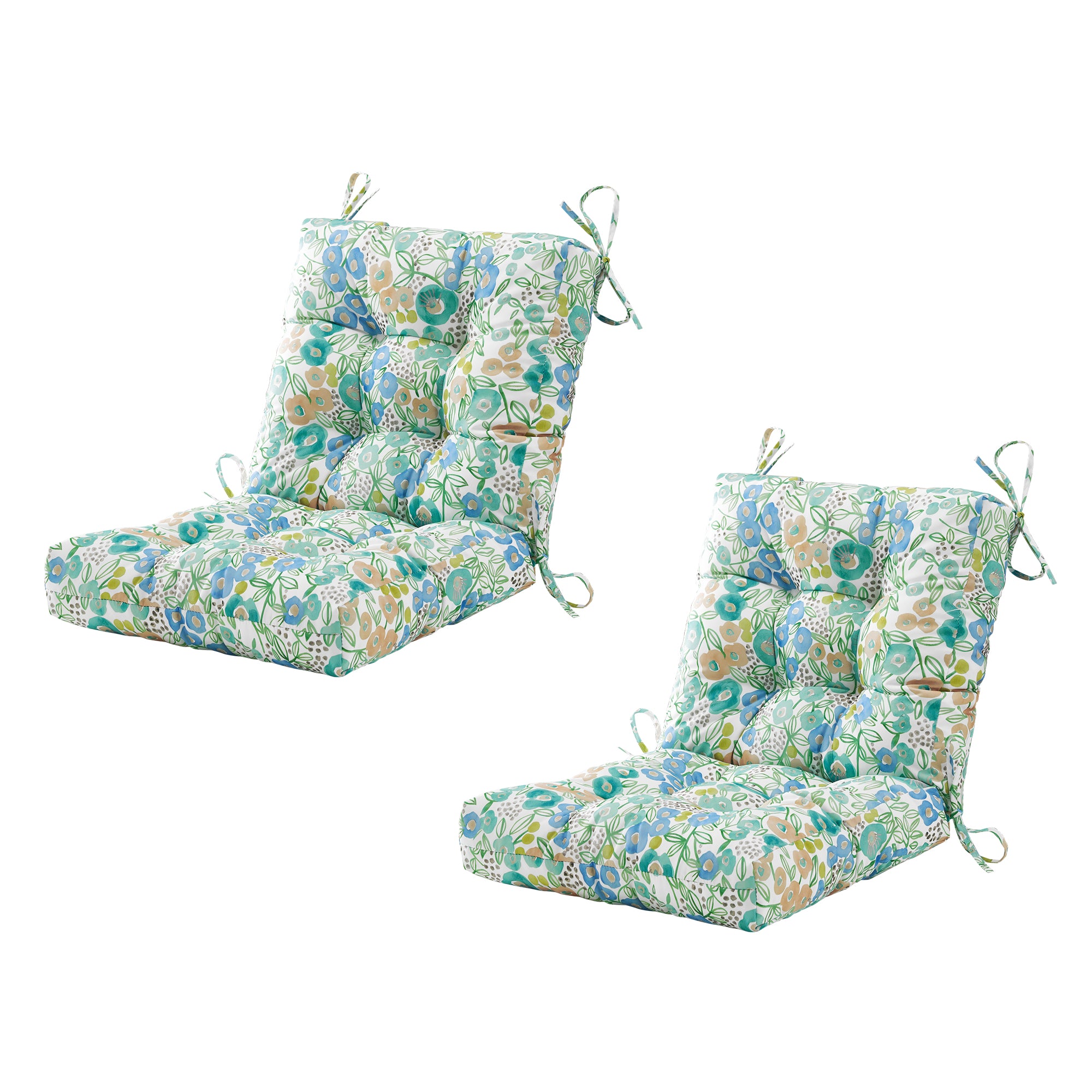 ARTPLAN Outdoor Chair Cushions,40"x20"x4",Low BackTufted Thick Outdoor Wicker Lawn Seat Cushion with Ties for Patio Furniture,Floral
