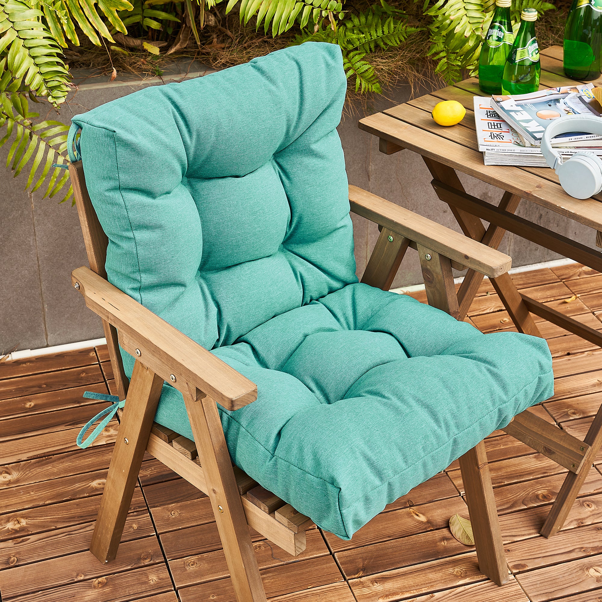 Artplan Outdoor Cushions Wicker Tufted Pillow with Back for Outdoor Furniture, Rocking Chair Cushion Premium Tufted Pads Set of Upper and Lower with Ties