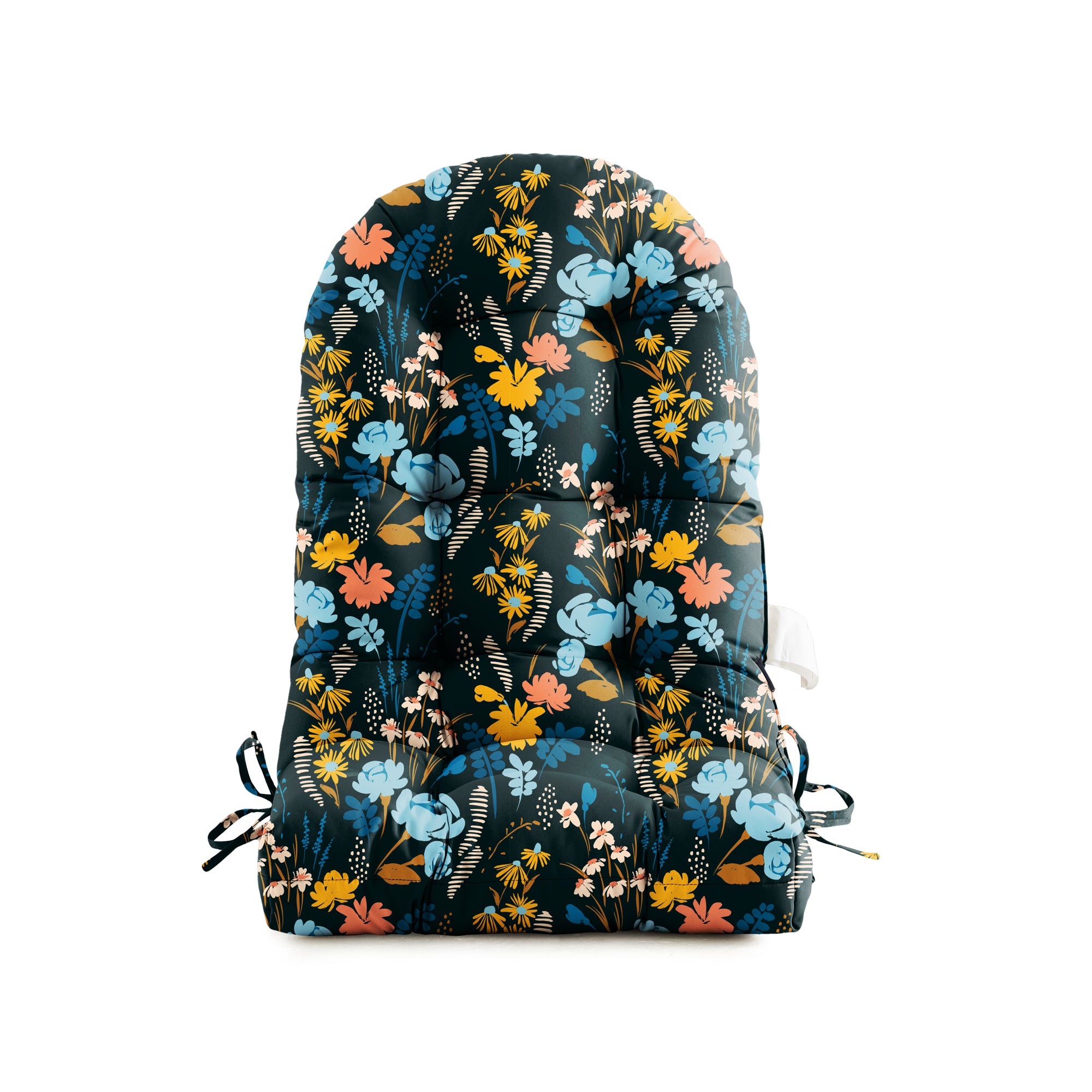 Floral High-Back Seat Cushion - Waterproof Outdoor Adirondack Chair Cushion for Patio Furniture with Tie, Vibrant Patterns, Premium Elastic Padding, Multi-Scenario Use