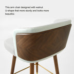 Mid Century Modern Bar Stools for Counter Height - Leather Upholstered Seat with Walnut Wood Frame, Retro 33 Inch Bar Chairs for Home Kitchen Island, Bar, Breakfast Nook