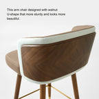Mid Century Modern Bar Stools for Counter Height - Leather Upholstered Seat with Walnut Wood Frame, Retro 33 Inch Bar Chairs for Home Kitchen Island, Bar, Breakfast Nook