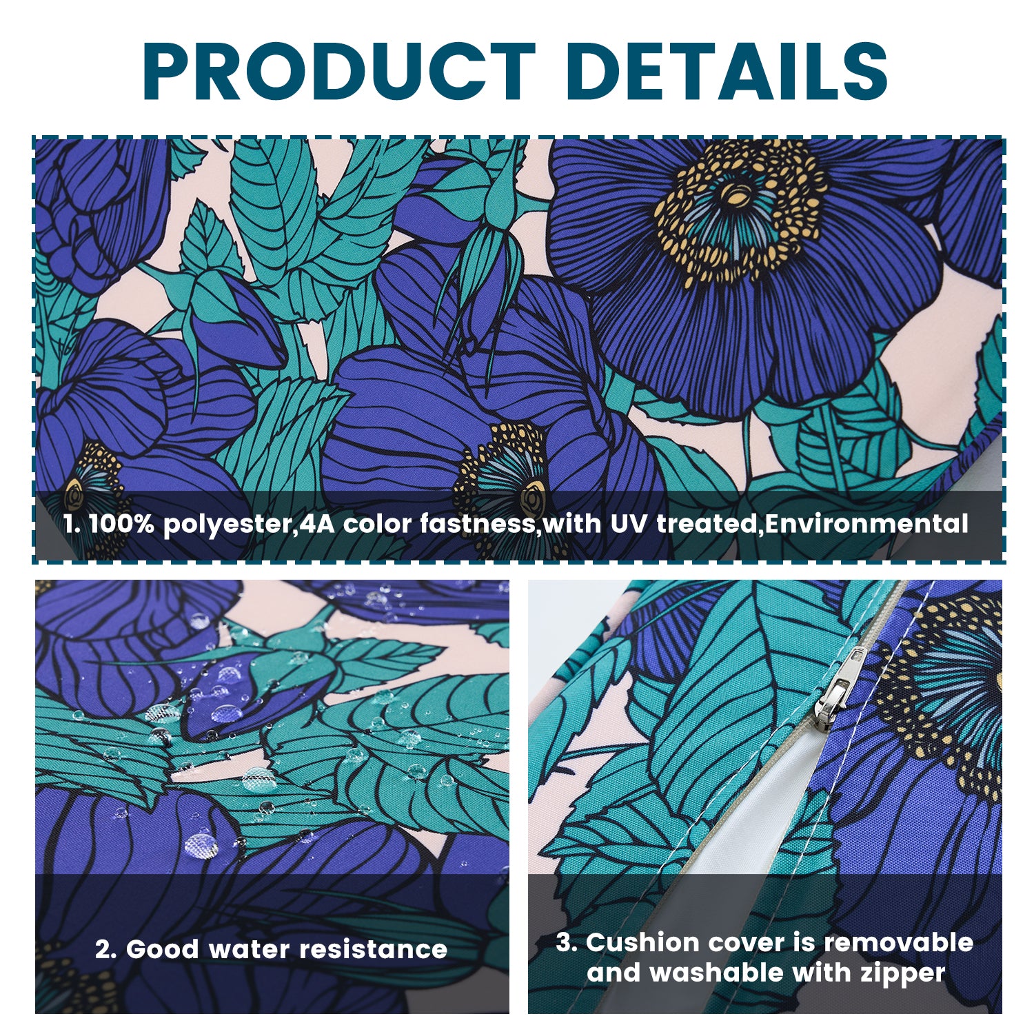 ARTPLAN Deep Seat Outdoor Cushion,Set 24"x24"x6" ,18x24" Bench Outdoor Chair Cushions, Polyester Fill Back for Patio Furniture ,Square