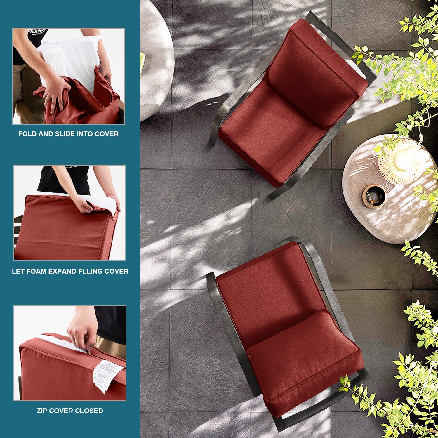 ARTPLAN Deep Seat Outdoor Cushion,Set 24"x24"x6" ,18x24" Bench Outdoor Chair Cushions, Polyester Fill Back for Patio Furniture ,Square