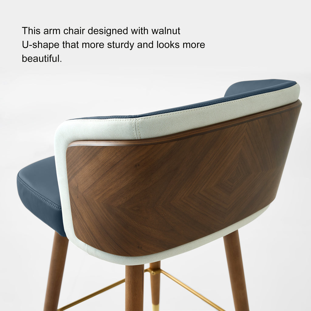 Mid Century Modern Bar Stools for Counter Height - Leather Upholstered Seat with Walnut Wood Frame, Retro 33 Inch Bar Chairs for Home Kitchen Island, Bar, Breakfast Nook