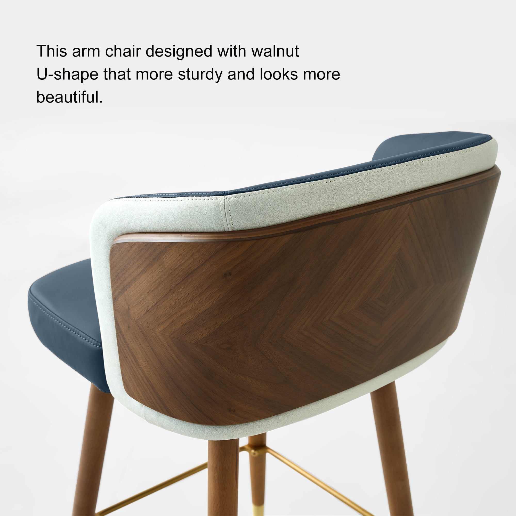 Mid Century Modern Bar Stools for Counter Height - Leather Upholstered Seat with Walnut Wood Frame, Retro 33 Inch Bar Chairs for Home Kitchen Island, Bar, Breakfast Nook