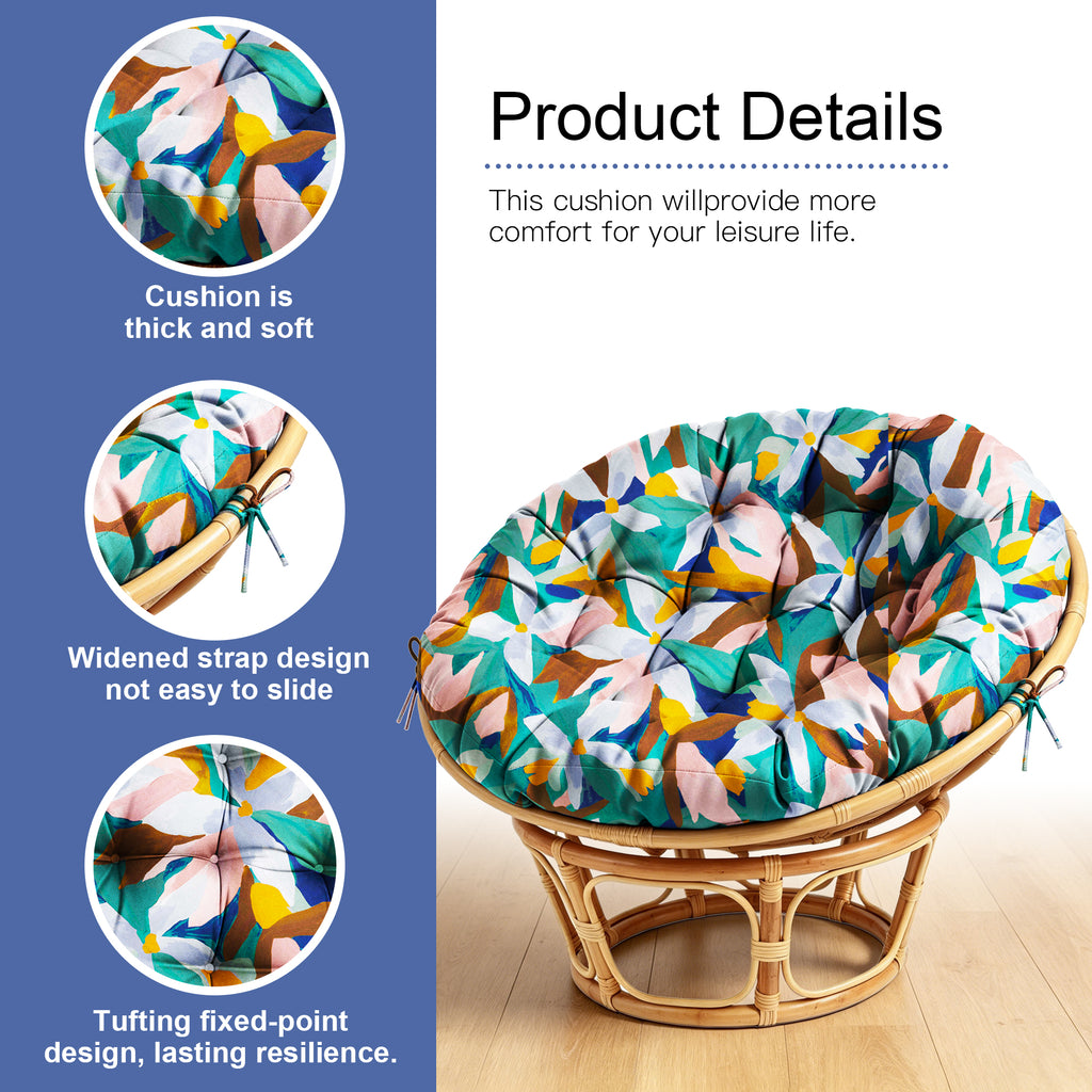ARTPLAN Round Papasan Chair Cushion Tufted Swing Seat Pad with Ties
