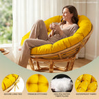 47"×47"×4" tufted round chair cushion, sturdy polyester cover & fluffy fiber fill, fixed carry ties fit papasan, swing & wicker indoor chairs