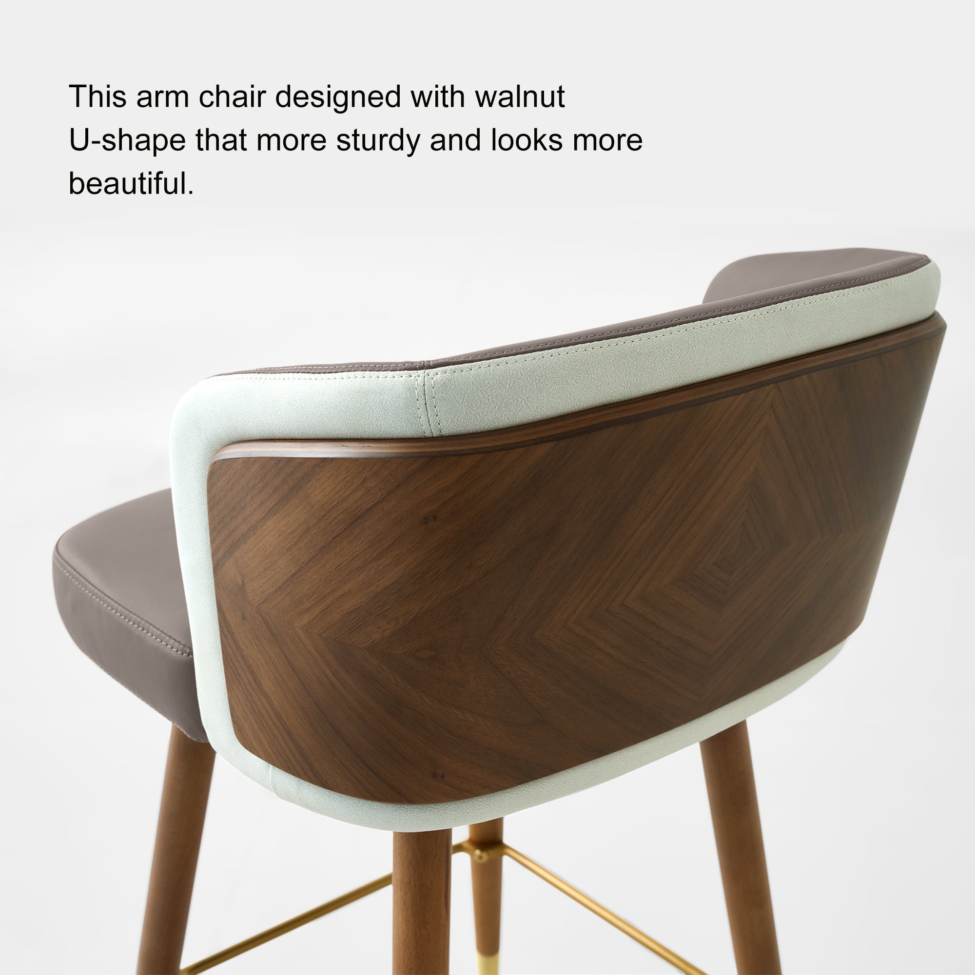 Mid Century Modern Bar Stools for Counter Height - Leather Upholstered Seat with Walnut Wood Frame, Retro 33 Inch Bar Chairs for Home Kitchen Island, Bar, Breakfast Nook