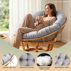 47"×47"×4" tufted round chair cushion, sturdy polyester cover & fluffy fiber fill, fixed carry ties fit papasan, swing & wicker indoor chairs