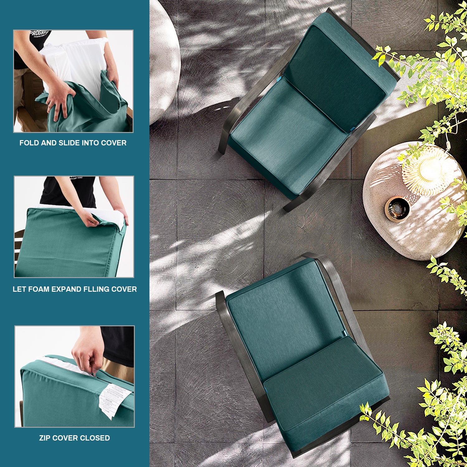 ARTPLAN Outdoor Cushions for Patio Furniture, 24x24x6" Thick Seat Cushion Set, Fade Resistant, Deep Seat Bottom and Back Cushion with Removable Cover