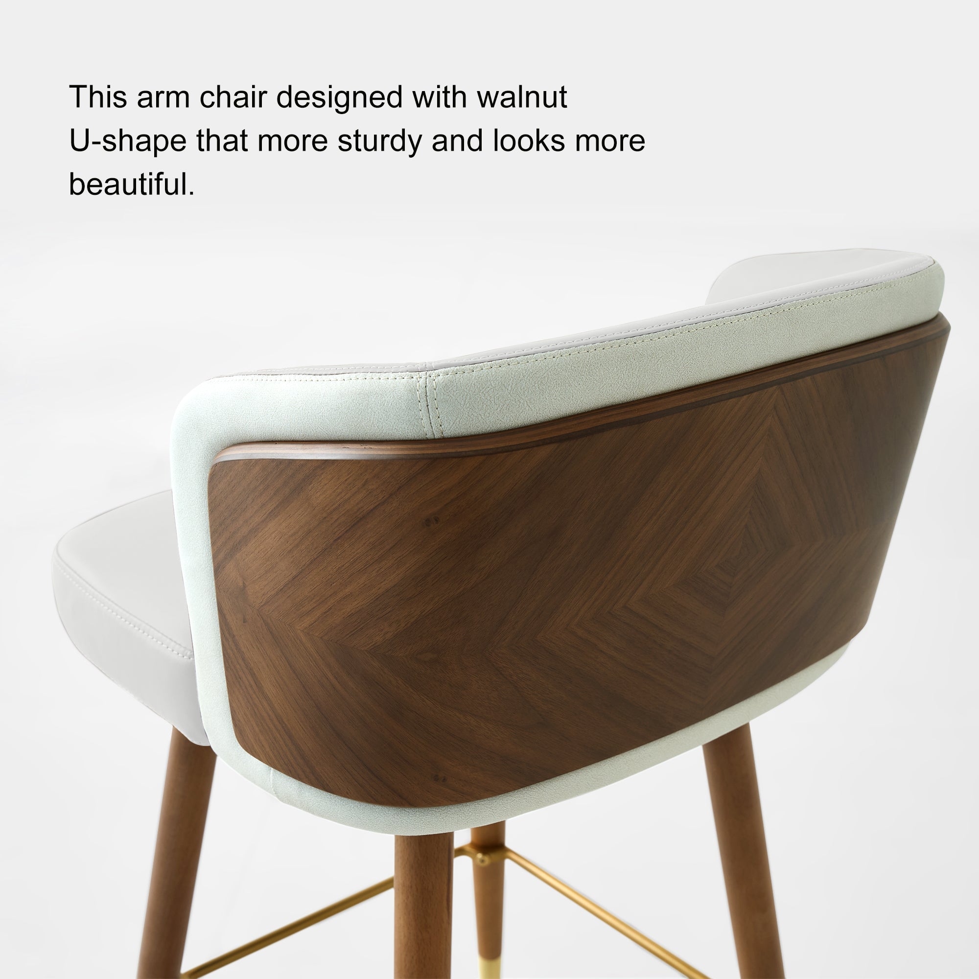 Mid Century Modern Bar Stools for Counter Height - Leather Upholstered Seat with Walnut Wood Frame, Retro 33 Inch Bar Chairs for Home Kitchen Island, Bar, Breakfast Nook