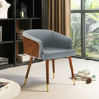 ARTPLAN Modern Dining Chair Faux Leather, Walnut Top Metal Legs Kitchen Seat，set of 1/set of 2
