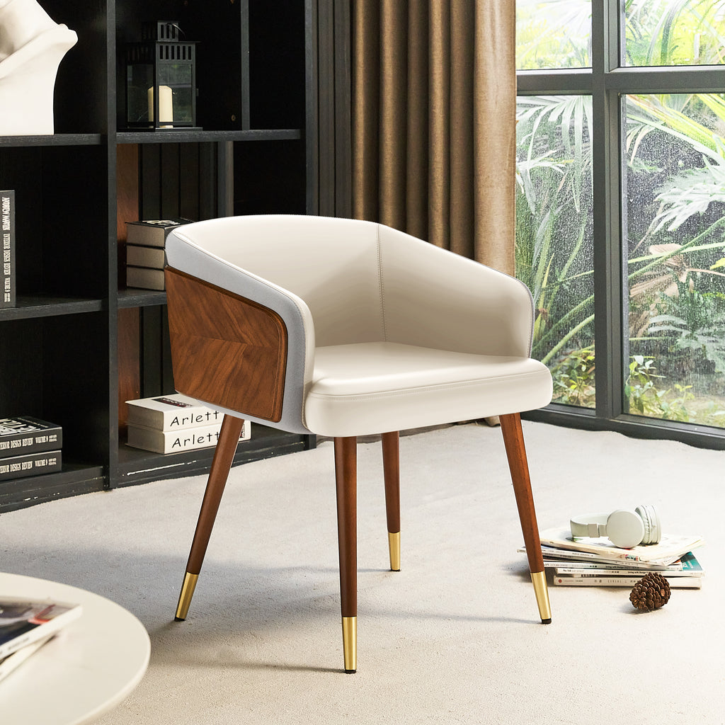 ARTPLAN Modern Dining Chair Faux Leather, Walnut Top Metal Legs Kitchen Seat，set of 1/set of 2